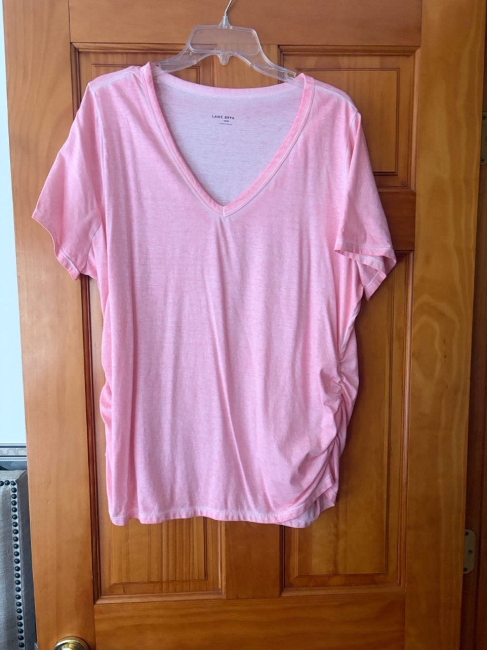 Lane Bryant V-Neck short sleeve Top Peach ruched Sz 18/20